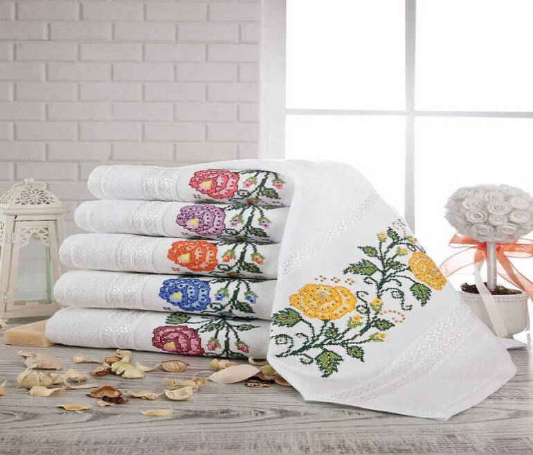 FİESTA HATMİ BUKLE NAKIŞLI TAŞLI HAVLU/6 LI/30X50/807-1 - 1