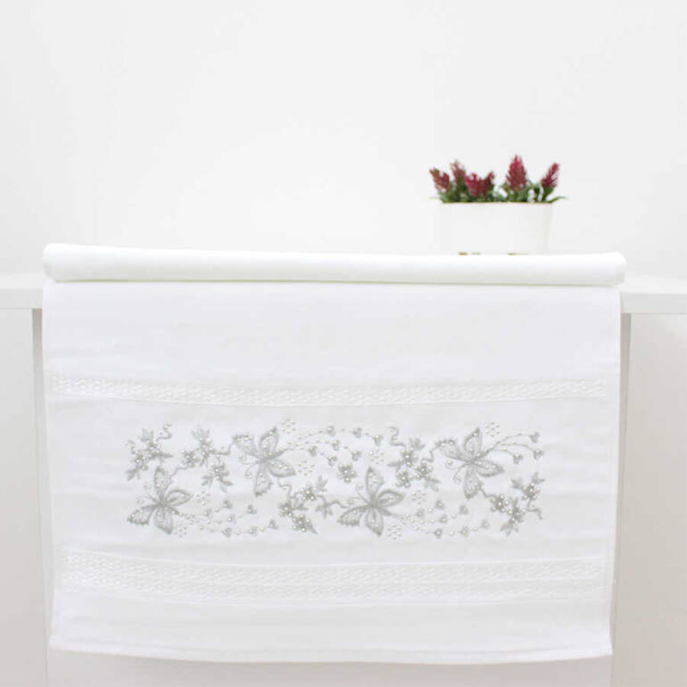 FİESTA KADİFE NAKIŞLI GÜMÜŞ TAŞLI HAVLU/1 AD./50X90/310-1/Model C - 1
