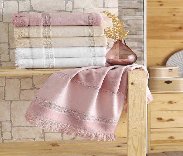 FİESTA MİNE SAÇAKLI KADİFE BOYAMA HAVLU/6 LI PK./50X90/207-3 - 1