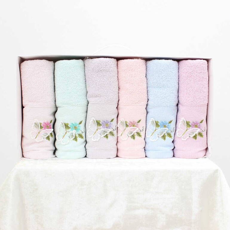 FİESTA SOFT BUKLE GÜLŞAH 3D NAKIŞLI HAVLU/6 LI KUTU/50X90/2072-3 - 2